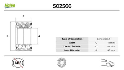 Valeo 502566 Front Wheel Bearing Hyundai Ix35 2.0 CRDi 10 > Sportage 10 >