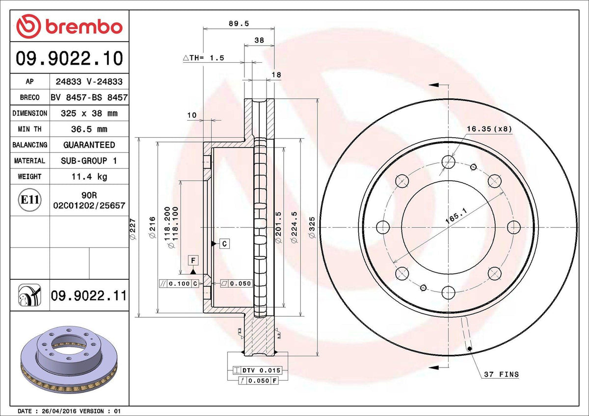 Brembo 09.9022.11 Brake Disc Front UV Coated Chevrolet — Brake Rotors & Drums