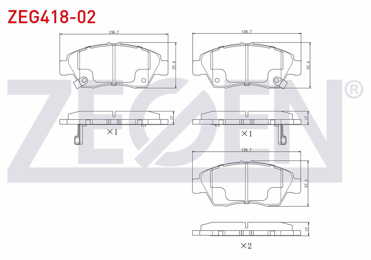Zegen ZEG418-02 Brake Pad Front with Wear Indicator Honda Civic VI 1.6i 1995-2001 /Civic VI 1.5i 1995-2001 /Civi — Brake Pads