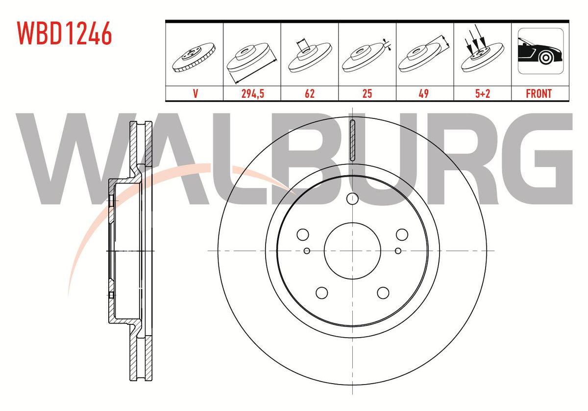 WALBURG WBD1246 Brake Disc Front Air 5 Bjn 294,5X25x62x49 Suzuki Grand Vitara II (Jt) 1.6 Vvt-I 5 Door — Brake Rotors & Drums
