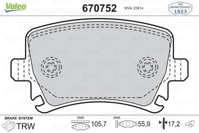 Valeo 9005000 Fte Rear Brake Pad-Kablosuz-(VW Caddy 04-11 Golf 04-14 Audi A3 04-13 Seat Leon 06-13 — Brake Pads