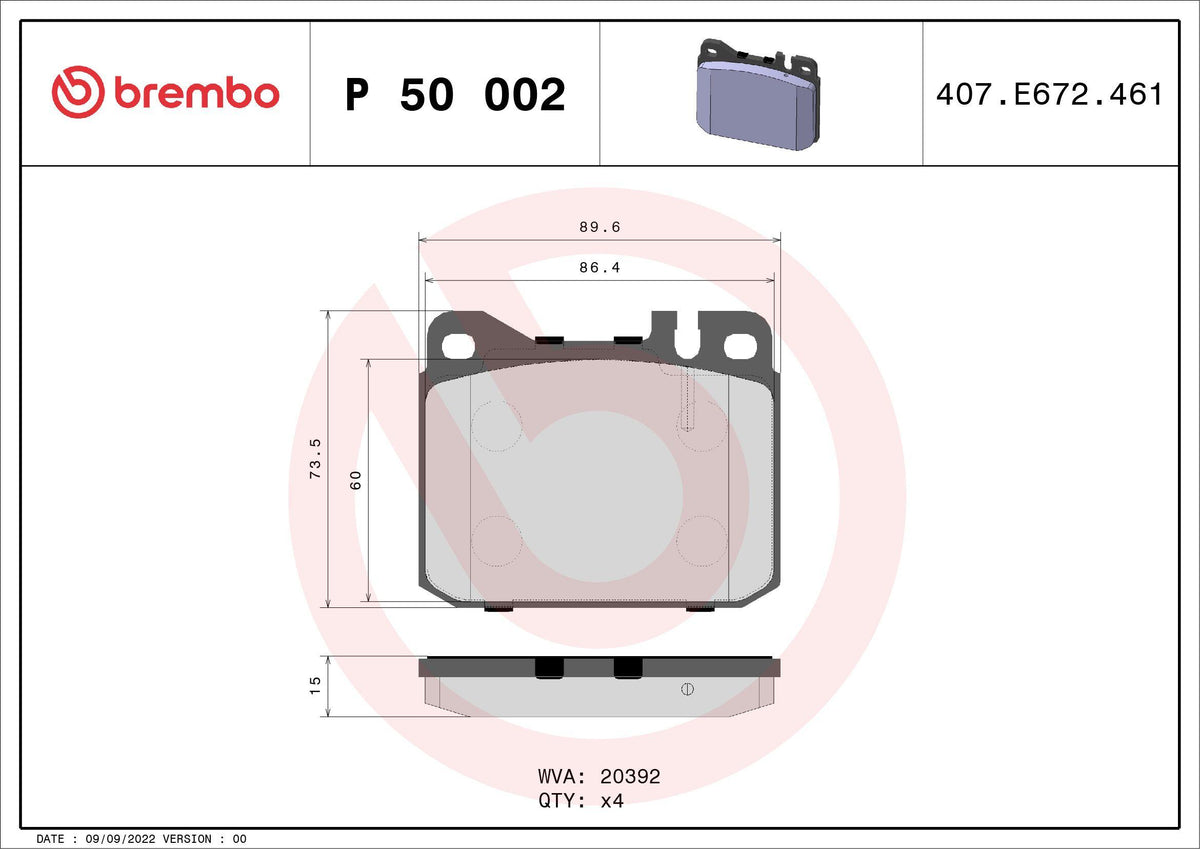 Brembo P50002 Brake Pad Front & Rear Low-Met Mercedes — Brake Pads
