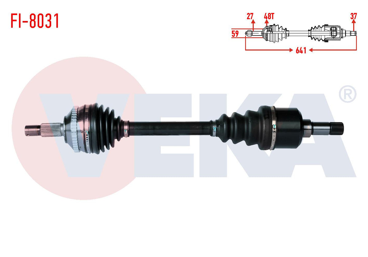 Veka FI-8031 Complete Axle Left Front Fiat Scudo (220P) 1.9 TD with ABS 48 Outer Length 641mm 1996 — Axles, CV Joints & Boots