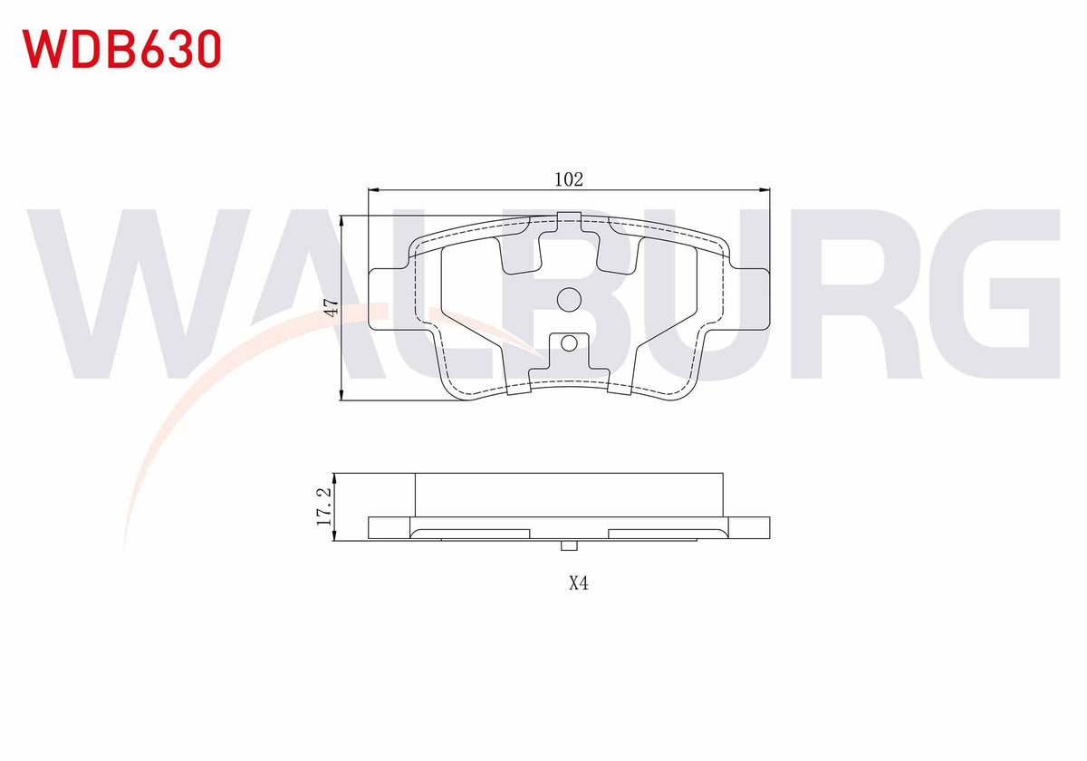 WALBURG WDB630 Brake Pad Rear Fiat G.Punto (199) 1.4 2005-2012 / Linea (323) 1.6 Mjt 2007-/ G.Punto (199) 1.4 T — Brake Pads