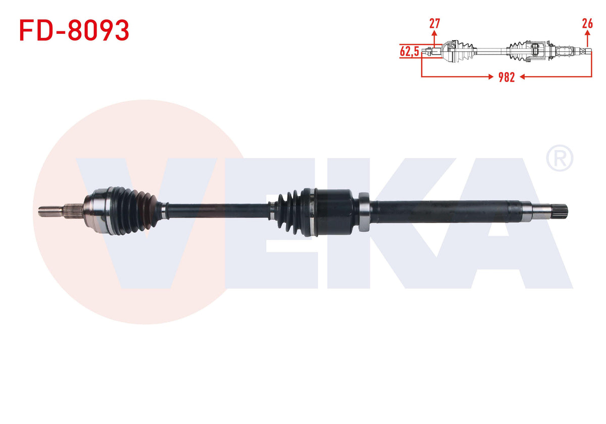 Veka FD-8093 Complete Axle Right Front Length 982mm Ford Transit Connect 1.5 TDCi 100 Hp M-T 5 Gea — Axles, CV Joints & Boots