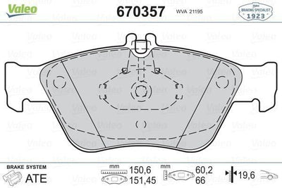 VALEO 670357 Front Brake Pads