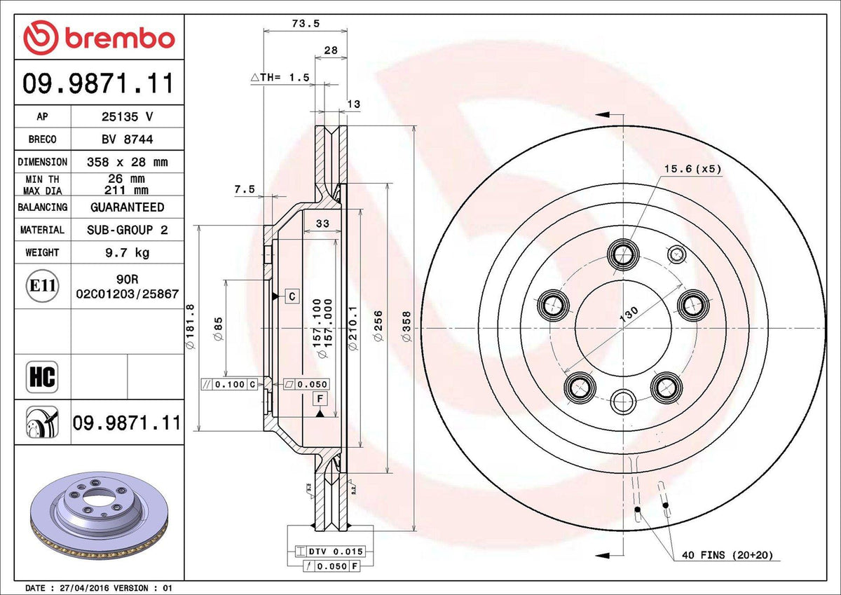 Brembo 09.9871.11 Brake Disc Rear (VW Touareg 03-10 Audi Q7 06-15 Porsche Cayenne 03-10) — Brake Rotors & Drums