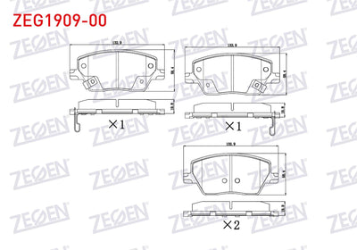 Zegen ZEG1909-00 Brake Pad Front with Wear Indicator Fiat Egea 1.3 Mjt-1.6 Mjt-1.4 16V-1.6 16V 2015-/ 1.6 2020 — Brake Pads
