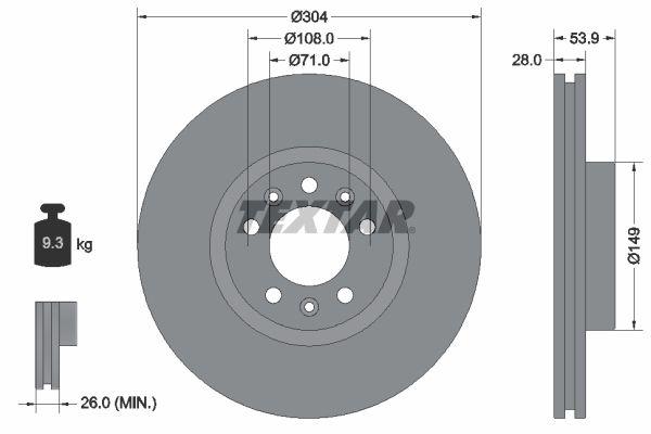 Textar 92287203 Brake Disc Opel Vivaro C/Zafira Life 304mm Front — Brake Rotors & Drums