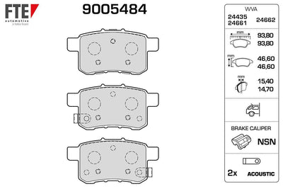 Fte 9005484 Rear Brake Disc Brake Pad Honda Accord 09 > 12 — Brake Pads