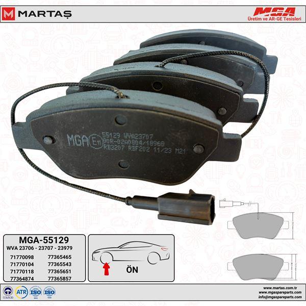 MGA 55129 Brake Pad Front Fiat Linea/Fiorino 1.3-1.4 JTD, Citroen Nemo/Peugeot Bipper 1.3 HDi (Pair Warning Kabl — Brake Pads