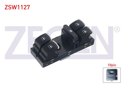 Zegen ZSW1127 Glass Release Switch Group Chrome Red Light 10 Pin Volkswagen Golf VI-Passat-Tiguan-Caddy I — Switches & Relays