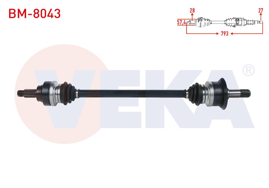 Veka BM-8043 Complete Axle Right Rear Length 793mm BMW 116i-118i (F20 — Axles, CV Joints & Boots