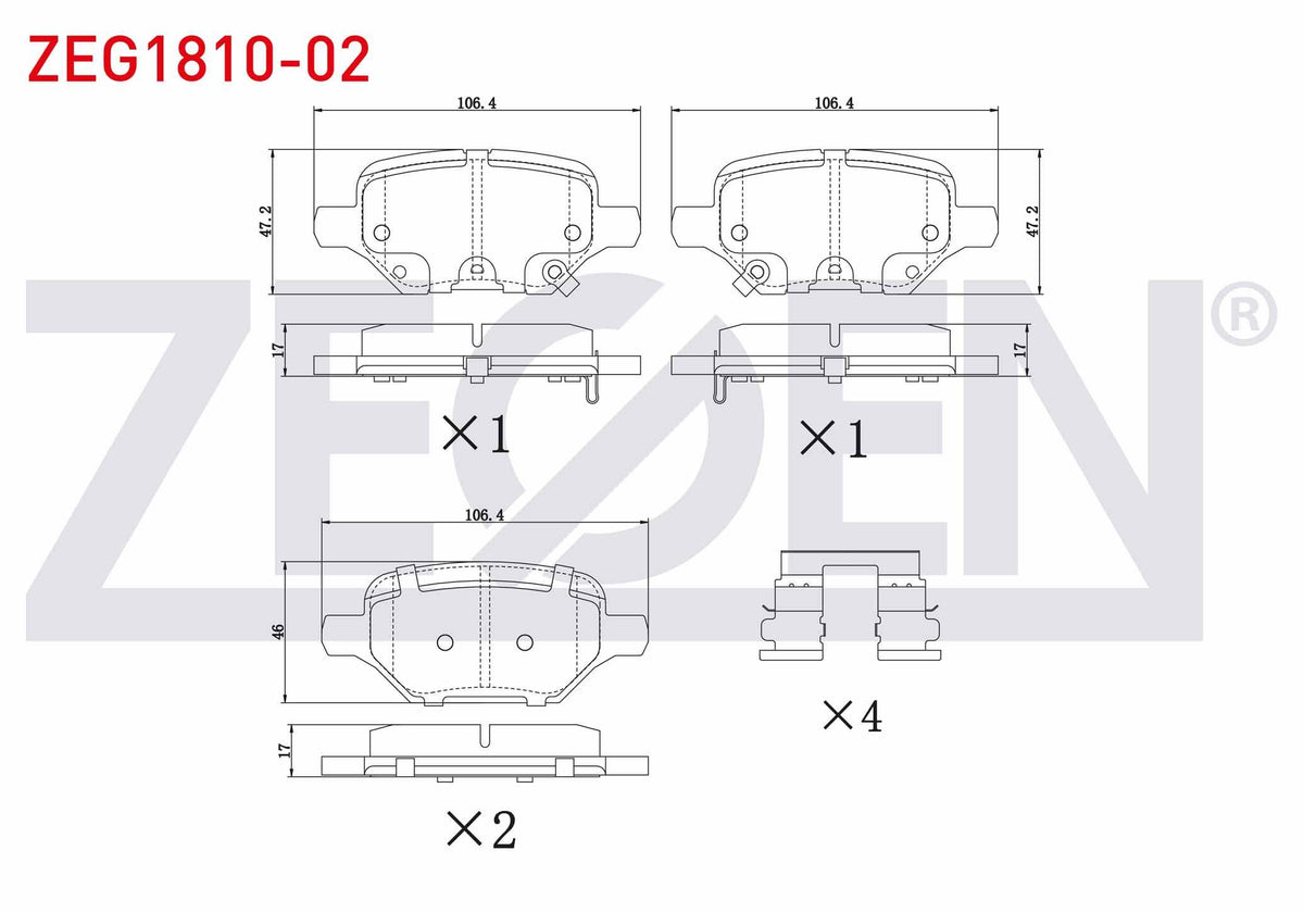Zegen ZEG1810-02 Brake Pad Rear with Wear Indicator Opel Mokka 1.4-1.6-1.6 CDTi 2012-/ Mokka X 1.6 CDTi 2012 — Brake Pads