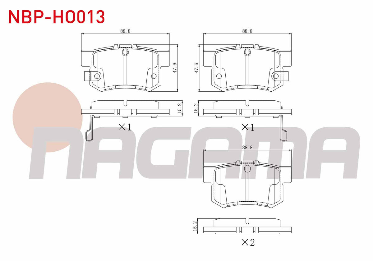 NAGAMA NBP-HO013 Brake Pad Rear with Wear Indicator Civic VIII 1.6 Vtec 2005-2012 / Accord V 2.2i Es 1993-1997 / 1.6i 16V 1993-1997 / Accord VI 1.6i 1997-2003 / 2.0i Ls 1997-2003 / S2000 2.0 V-Tec 1999