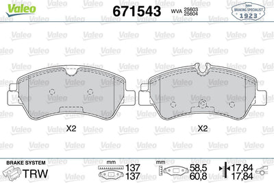 Valeo 671543 Rear Brake Pad Transit Custom V362 V363 12> — Brake Pads