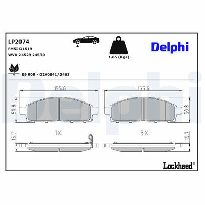 Delphi LP2074 Front Brake Pad L200 2.5 Di-D 06-15, 2.4 Di-D 15- and 2 more models — Brake Pads