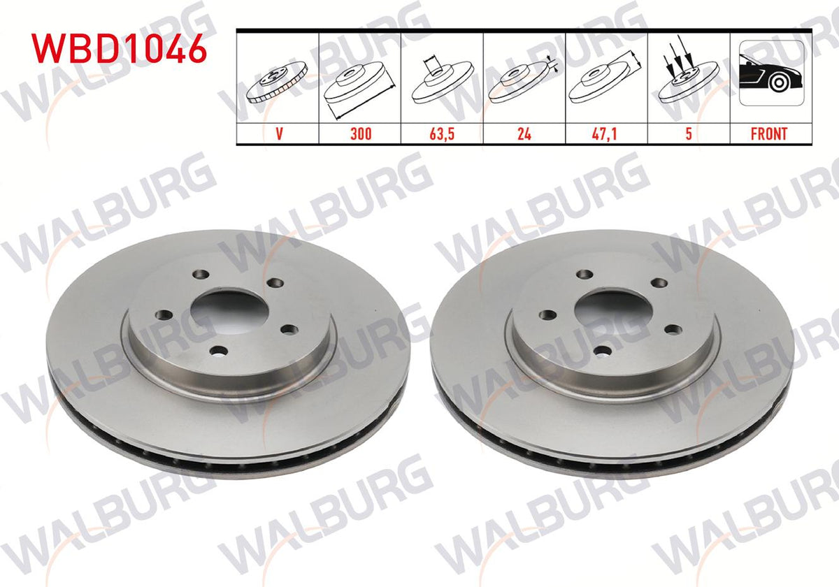 WALBURG WBD1046 Brake Disc Front Air 5 Bjn 300X24x63,5X47 — Brake Rotors & Drums