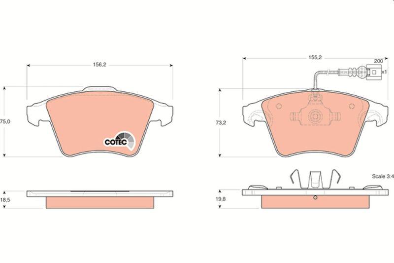 TRW GDB1555 Brake Pad Front VW Transporter T5/T6/T7 16 Rim with Connector 1.9 TDI-2.0 TDI-2.5 TDI