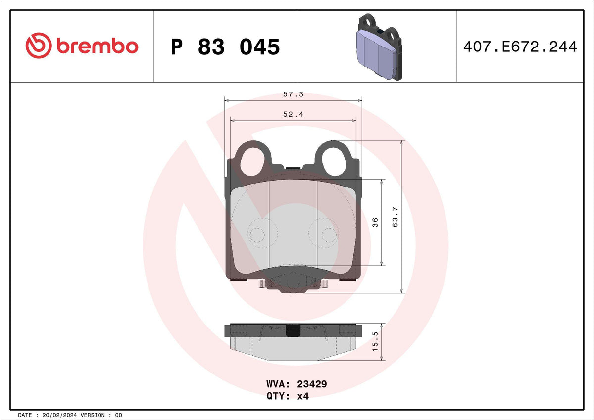 Brembo P83045 Brake Pad Rear Low-Met Toyota