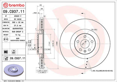 Brembo 09.C937.11 Volvo XC60/XC90 2016> Front Brake Disc Set 19 Rim UV Coated | Set of 2