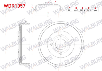 WALBURG WDR1057 Brake Drum Rear 4 Hole 271X63, 6X228 and 2 more models — Brake Rotors & Drums