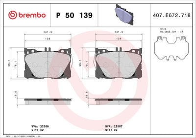 Brembo P50139 Brake Pad Front Mercedes W205 C257 W213 C238 C253 N293 4-Matic — Brake Pads
