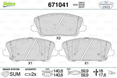 Valeo 671041 Brake Pad Front i30 Ceed 16Jant — Brake Pads