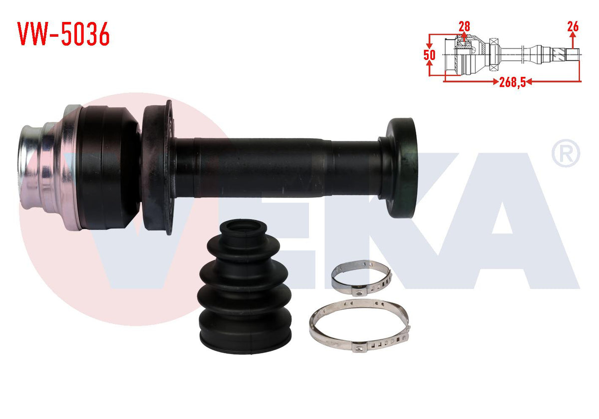 Veka VW-5036 CV Joint Right Front Inner Volkswagen Transporter V (7Ha,7Hh,7Ea,7Eh) 1.9 TDI 26X28x50 Length 268.5mm 2003-2011