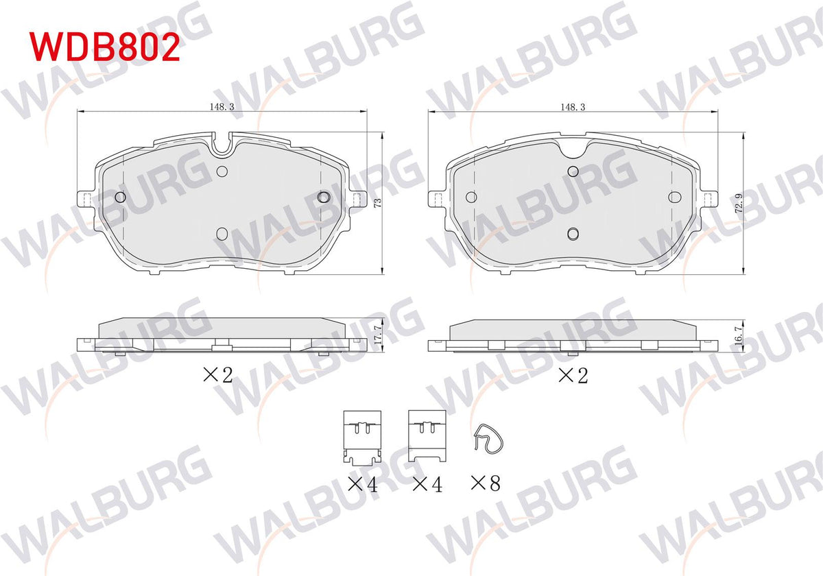 WALBURG WDB802 Brake Pad Front with Wear Indicator Peugeot 308 II 1.6 HDi 2014-/ Ds 4 II 1.6 2021-/ Opel Astra L — Brake Pads