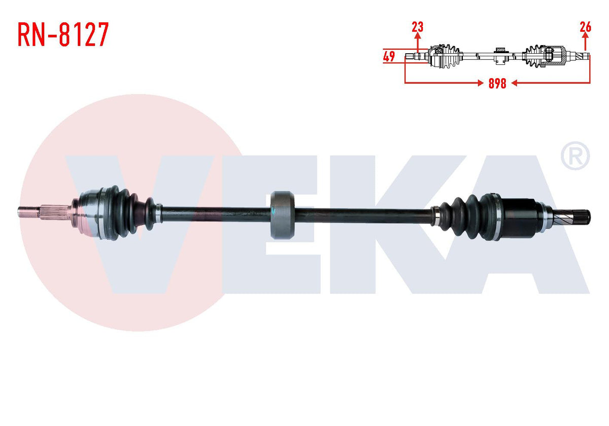 Veka RN-8127 Complete Axle Right Front Dacia Sandero Stepway 1.5 dCi Length 898mm 2012 — Axles, CV Joints & Boots