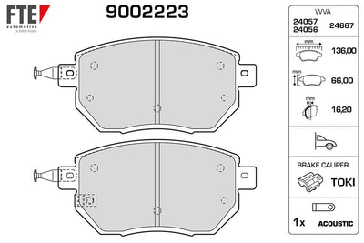 Fte 9002223 Front Brake Pad Nissan Qashqai 2010 > Navara 2008 > Pathfinder 2010 > Renault Kaleos 2008 2013 Ifini — Brake Pads