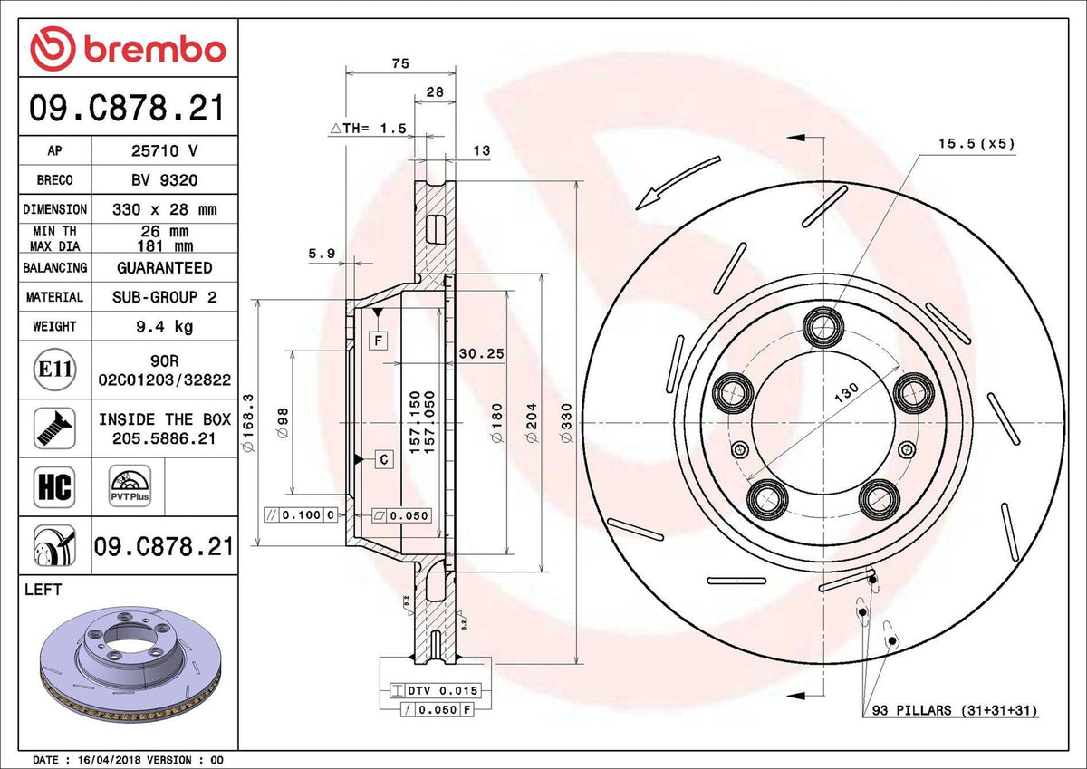 Brembo 09.C878.21 Brake Disc Rear UV Coated Porsche — Brake Rotors & Drums