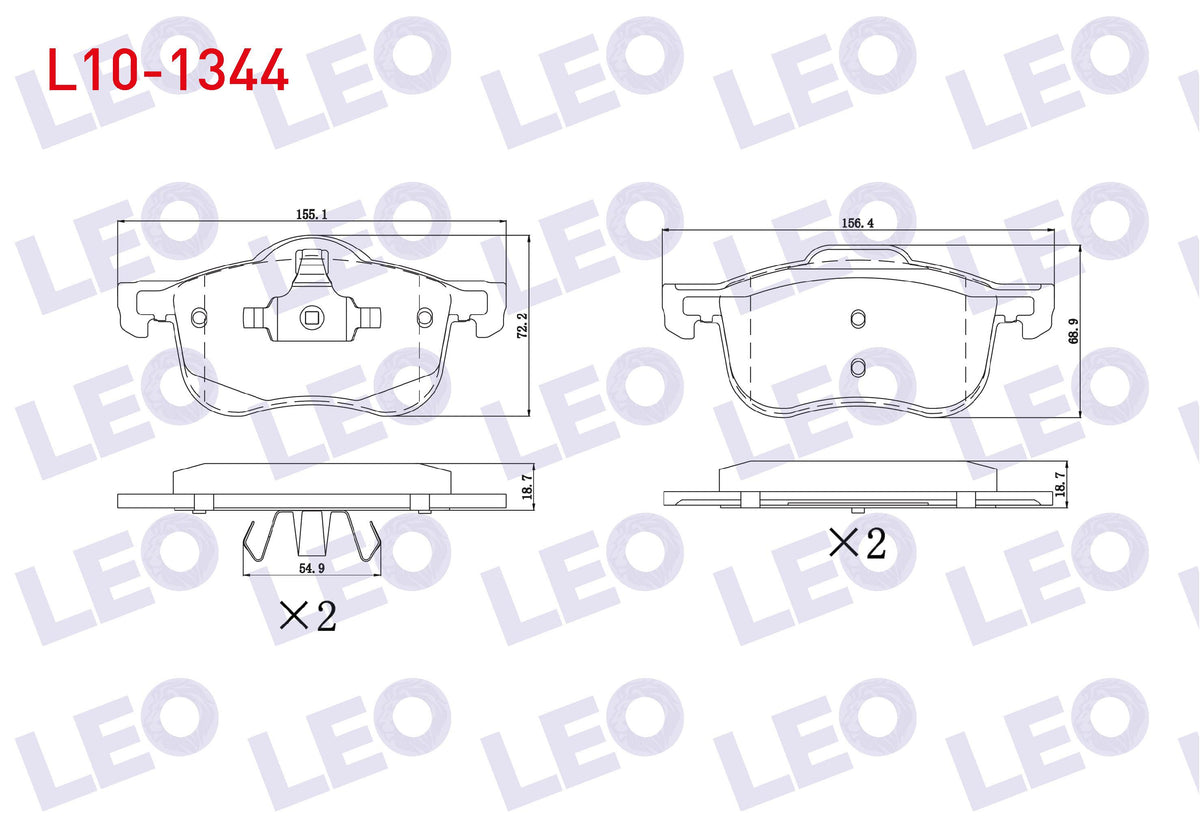 LEO L10-1344 Brake Pad Front Volvo C70 I 2.0 1998-2005 / S60 I 2.0 T5 2000-2010 / S80 I 3.0 T6 1998-2006 / V70 I — Brake Pads