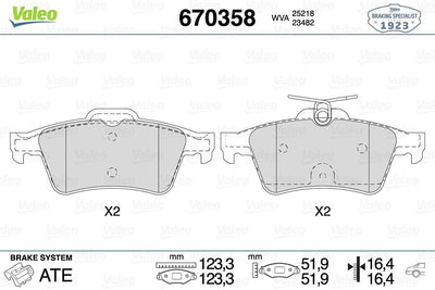 Valeo 670358 Brake Pad Rear Peugeot 508 1.6 2010- — Brake Pads
