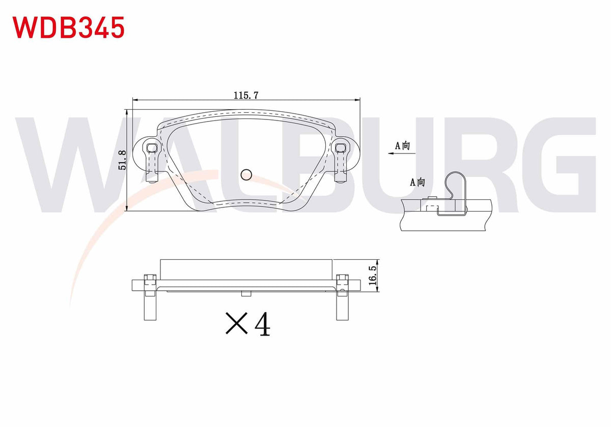 WALBURG WDB345 Brake Pad Rear Ford Mondeo III 1.6i 16V 2000-2007 / Mondeo III 2.0i 16V 2000-2007 / Mondeo III 2. — Brake Pads