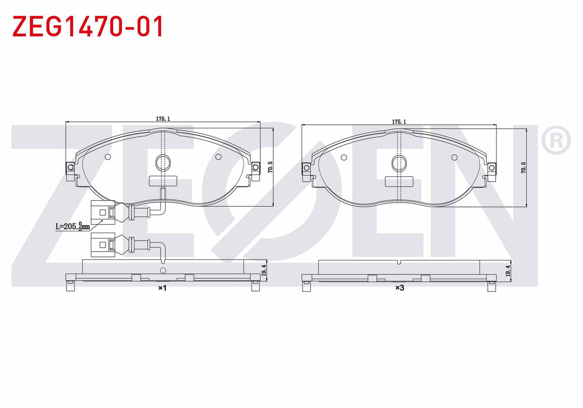 Zegen ZEG1470-01 Brake Pad Front with Connector VW Passat (3C5) 1.4 TSI 2008-2012 / 1.6 TDI 2008-2012 / 2.0 TDI — Brake Pads
