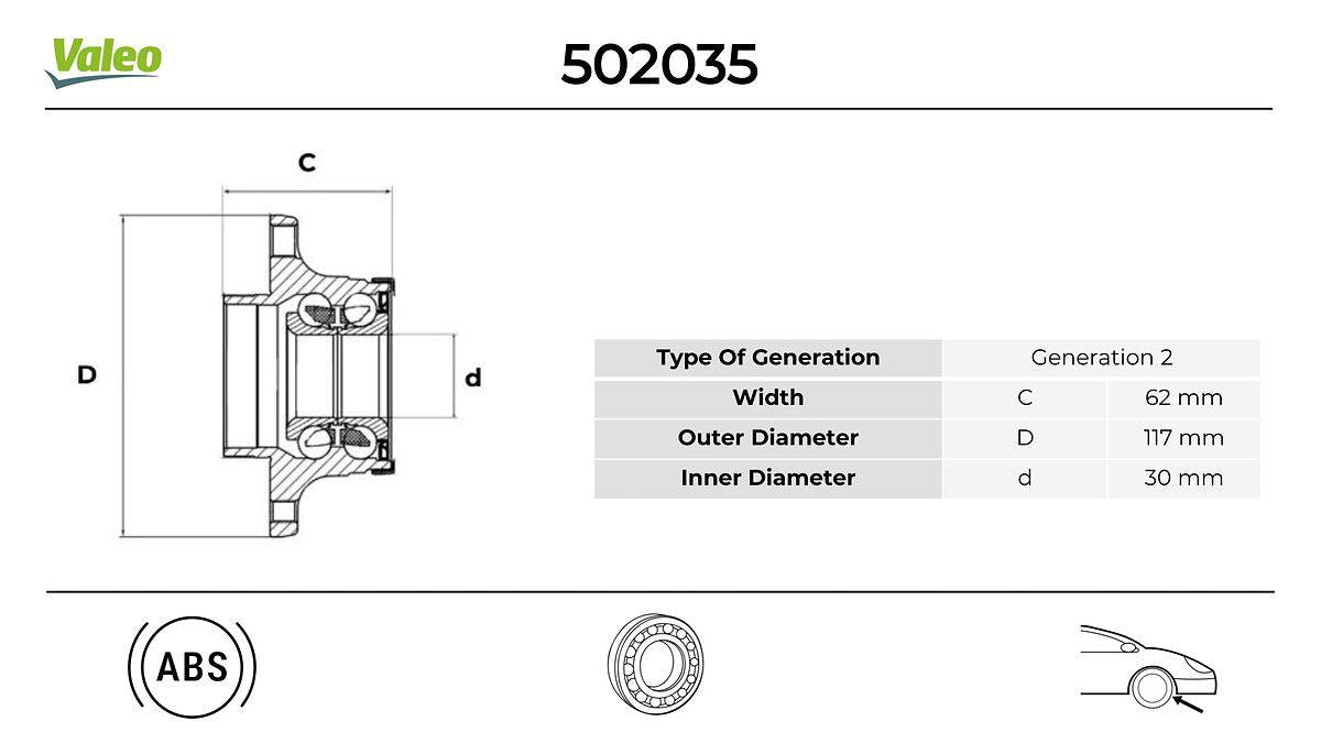 Valeo 502035 Fiat Egea 1.6 Rear Wheel Hub ABS Li — Hub Assemblies