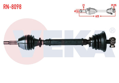 Veka RN-8098 Complete Axle Left Front Renault Clio II (Bb0 / 1 / 2 — Axles, CV Joints & Boots