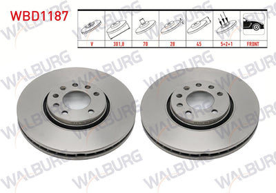 WALBURG WBD1187 Brake Disc Front Air 5 Bjn 301,8X28x70x45 Opel Vectra C 1.8 16V 2002-2008 / Vectra C 1 — Brake Rotors & Drums
