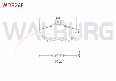 WALBURG WDB268 Brake Pad Front VW Passat 1.6 1996-2000 / Passat 1.9 TDI 1996-2000 / Passat 1.8 T 1996-2000 / Aud — Brake Pads