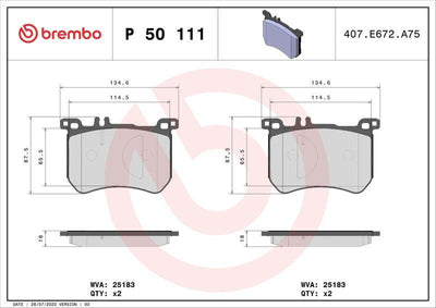 Brembo P50111 Brake Pad Front Mercedes S Series W222 12-21 — Brake Pads