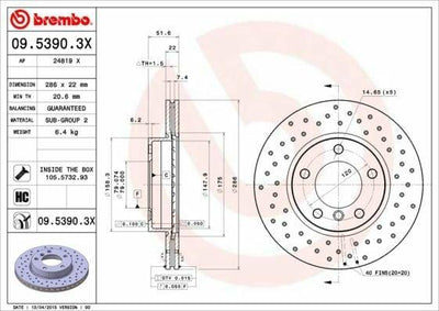 Brembo 09.5390.3X Disc Brake Set Drilled and Ventilated Compatible with BMW E36, BMW E46 — Brake Rotors & Drums