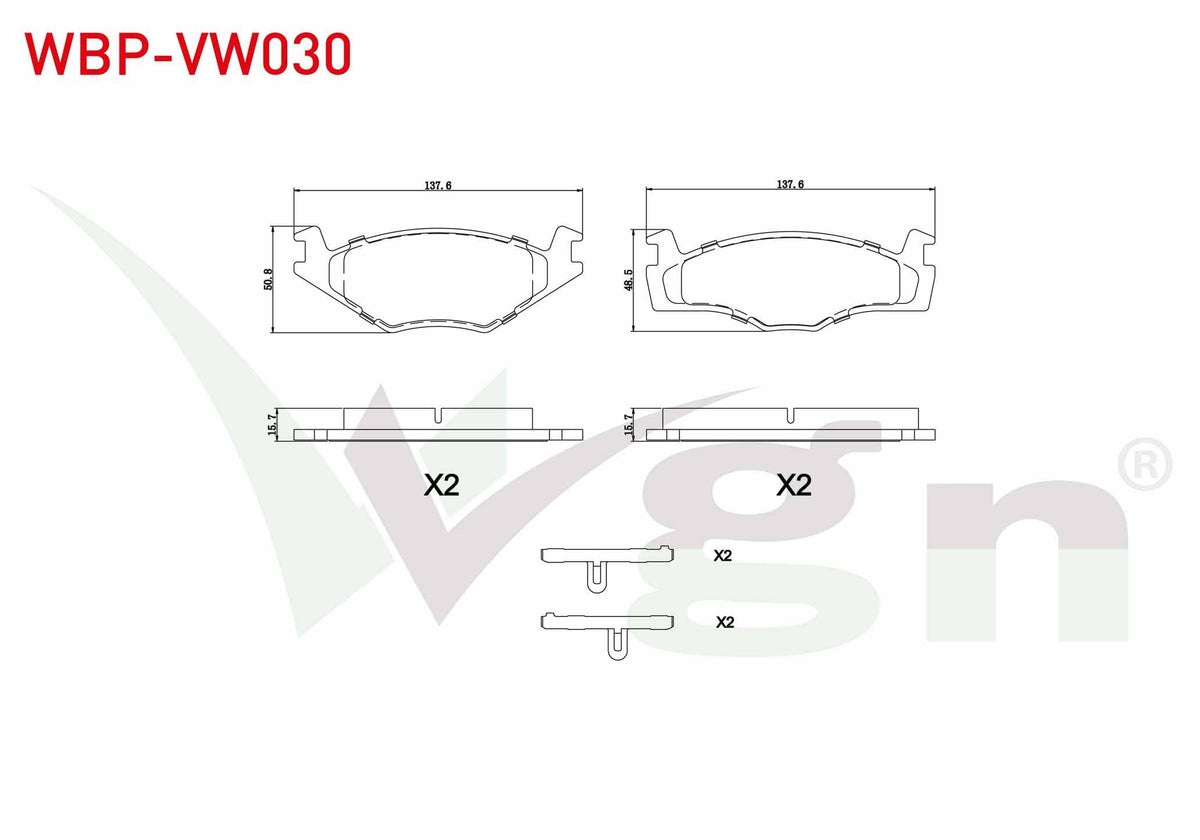 WGN WBP-VW030 Brake Pad Front Volkswagen Golf II (19E,1G1) 1.3 1983-1992 / Golf II (19E,1G1) 1.6 1983-1992 / — Brake Pads