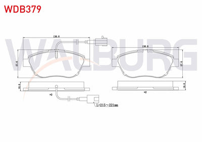WALBURG WDB379 Brake Pad Front Pair with Connector Fiat Doblo 1.3 Mjt 90 Hp 2010-/ G.Punto 1.3 Mjt 2005-2012 / L — Brake Pads