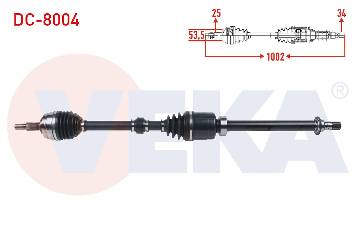 Veka DC-8004 Complete Axle Right Front Length 1002mm Dacia Duster 1.5 dCi A-T 2017