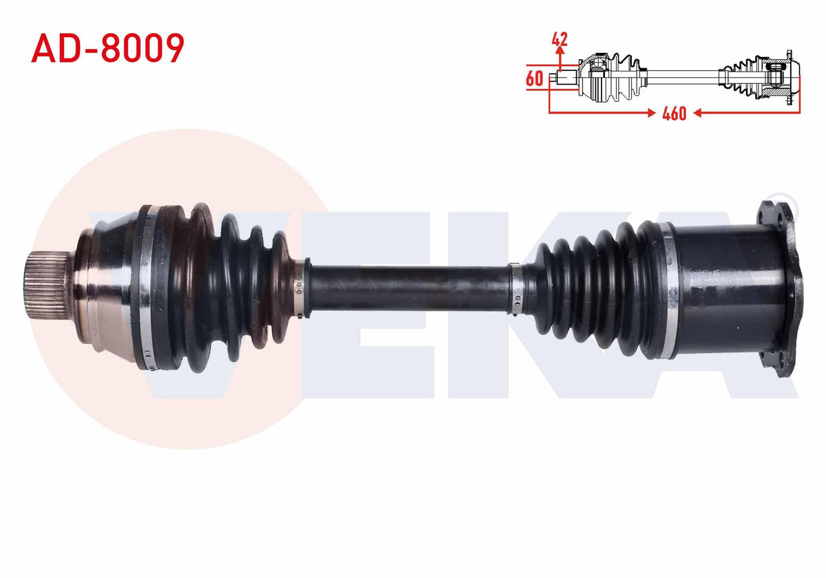 Veka AD-8009 Complete Axle Left-Right Front Audi A4 (8K2,B8) 2.0 TDI A-T Length 460mm 2007-2015 — Axles, CV Joints & Boots