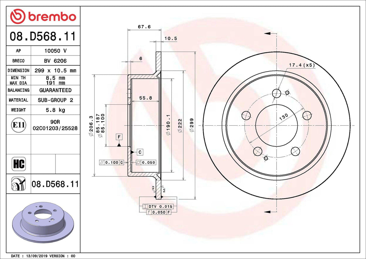 Brembo 08.D568.11 Brake Disc Rear UV Coated Ssangyong — Brake Rotors & Drums