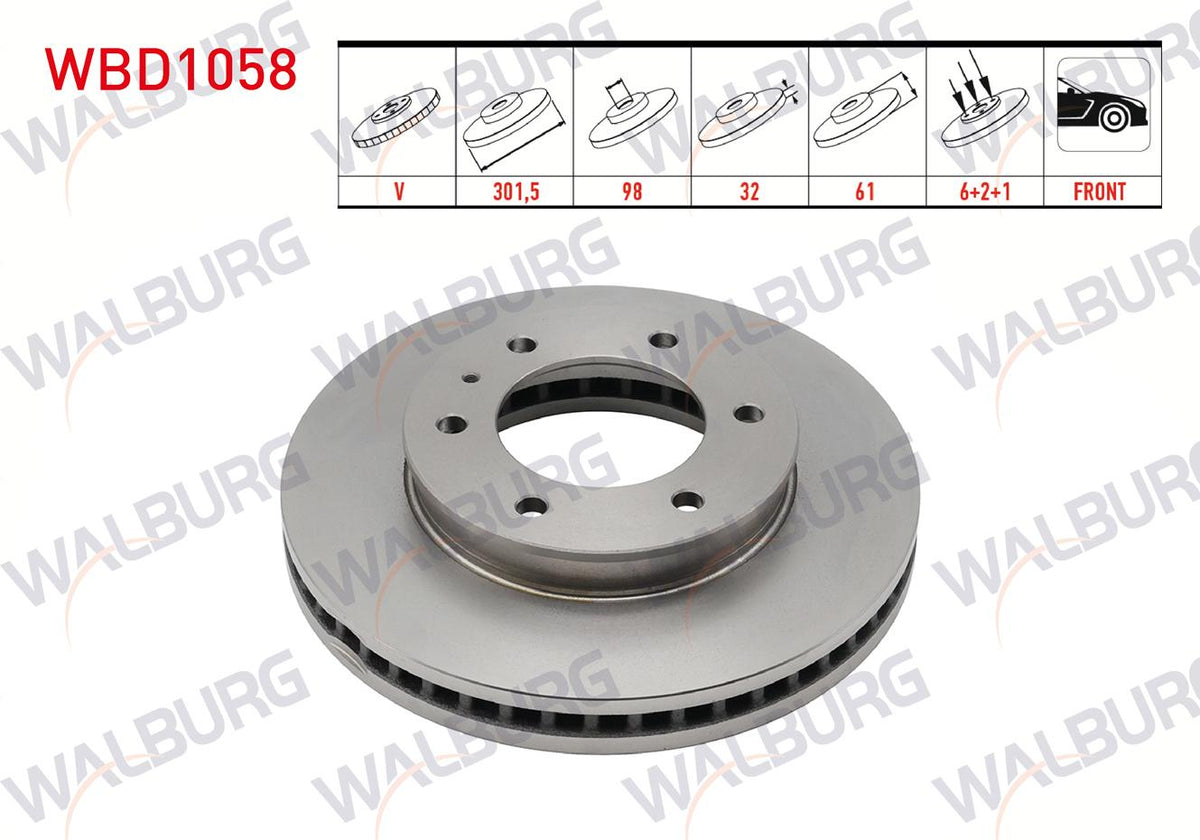 WALBURG WBD1058 Brake Disc Front Air 6 Bjn 301,5X32x98x61 Ford Ranger (Tke) 2.2 TDCi 4X4 2011-/ Ranger — Brake Rotors & Drums
