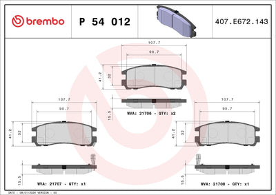 Brembo P54012 Brake Pad Rear (Mitsubishi Galant 9200 /Pajero 99) — Brake Pads